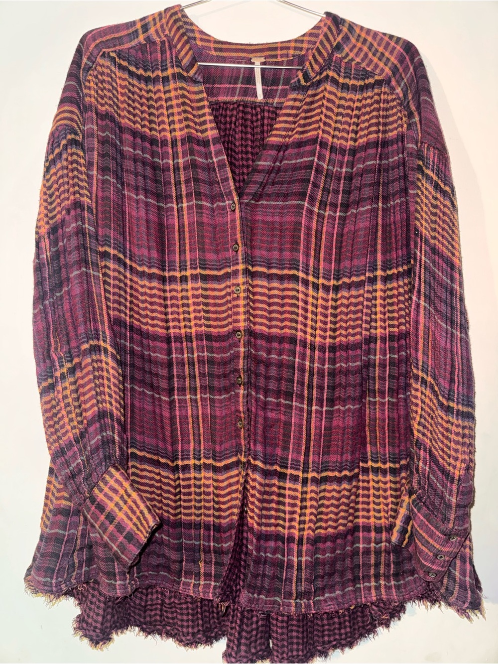 Free People Oversized Plaid Button-Down Tunic-S